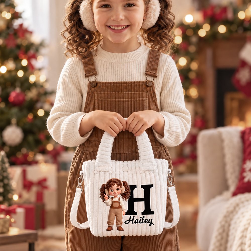 Personalised Cute 3D Style Cartoon Character Clipart Initial Crossbody Handbag with Name Christmas Gift for Children 3