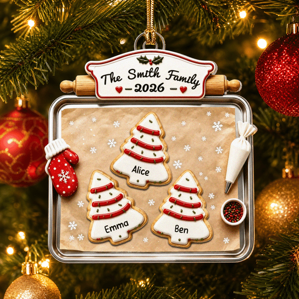 Personalised 3D-Effect Artwork Christmas Tree Biscuit Baking Pan Shaped Acrylic Ornament with 2-10 Names Christmas Gift for Family
