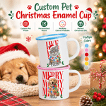 Mug émaillé personnalisé de 12 oz avec photo de chat ou de chien, bonnet de Père Noël et lumières colorées, avec prénom – Cadeau de Noël idéal pour les amoureux des animaux 9