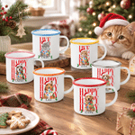 Mug émaillé personnalisé de 12 oz avec photo de chat ou de chien, bonnet de Père Noël et lumières colorées, avec prénom – Cadeau de Noël idéal pour les amoureux des animaux 4