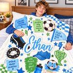 Personalised Soccer Sport Theme Soft Throw Blanket with Name and Number Game Day Birthday Christmas Gift for Soccer Player Boy Girl