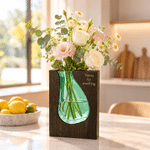Personalized Artistic Wood Grain Green Wavy Glass Vase with Engraved Name Home Decor Anniversary Birthday Gift for Mom Grandma