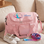 Personalized Rainbow Splatter Painting Sports Silhouettes Travel Duffel Bag with Name and Shoulder Strap Birthday Gift for Sports Lover