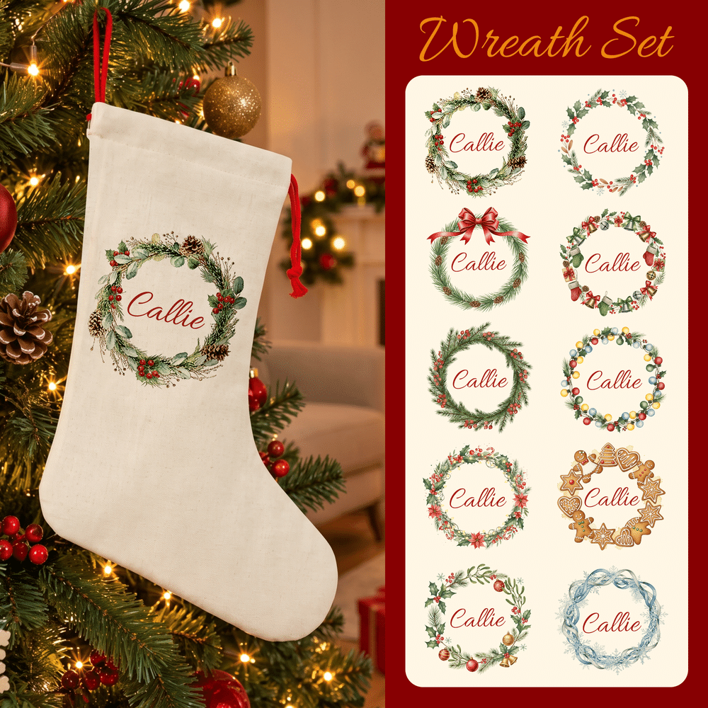 Personalised Holly Gingerbread Cookies Wreath Christmas Stocking Gift Bag with Name Fireplace Decor Christmas Gift for Family Couple 8