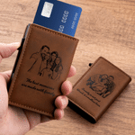 Personalised Sketch Family Photo Slim RFID Blocking Pop Up Card Holder Wallet with Text Christmas Father's Day Gift for Men Dad 1
