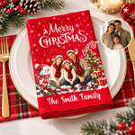 Personalized Santa Hat Photo 100% Cotton Red Christmas Napkin with Text Table Decor Christmas Gift for Family Friends 1