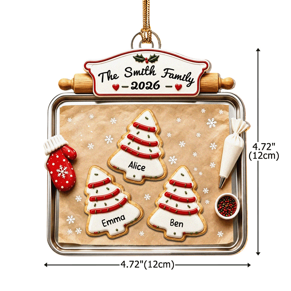 Personalised 3D-Effect Artwork Christmas Tree Biscuit Baking Pan Shaped Acrylic Ornament with 2-10 Names Christmas Gift for Family 9
