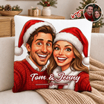 Personalized Christmas Theme Exaggerated Comic Photo Throw Pillow Cover with Text Home Decoration Anniversary Christmas Gift for Couple Family Friend 1