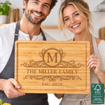 Tabla de cortar de bambú FSC vintage personalizada con iniciales, apellido, fecha y ranura para el zumo: regalo de inauguración de casa para amigos y familiares 2