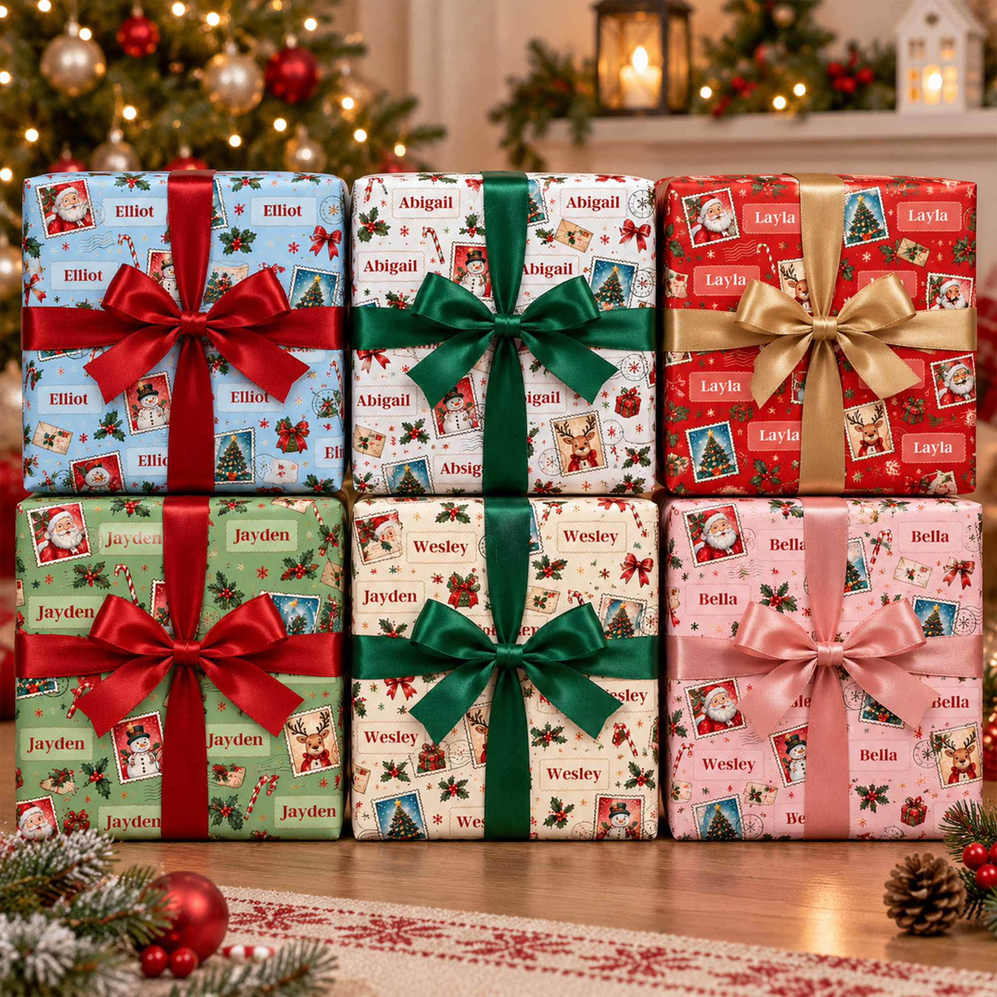 Individuell gestaltete Weihnachtsmotive – Stempel-Buchstaben-Design – Namenszug – Zug – Geschenkpapier – Weihnachtsgeschenk – Mitbringsel – Verpackung – Geschenk für Kinder, Freunde und Familie