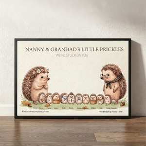 Personalized Cute Hedgehog Family Canvas Poster Frameless Framed Painting with 3-12 Names and Year Birthday Christmas Gift for Family Grandmother