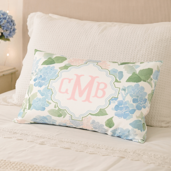 Personalized Hydrangea Pattern Design Soft Pillow Cover with Monogram Room Decor Birthday Christmas Gift for Women Flower Lovers