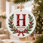 Decorazione natalizia personalizzata in ceramica con iniziale, nome e anno: ornamento per l'albero di Natale, regalo di Natale per bambini, familiari e amici