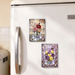 Personalized Stained Glass Style Birth Flower Fridge Magnet with Name Home Decor Birthday Christmas Gift for Family Friends 5