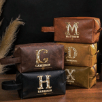 Personalized Ornate Baroque Initial Waterproof PU Leather Toiletry Bag with Name and Handle Travel Wedding Birthday Gift for Man Groomsman