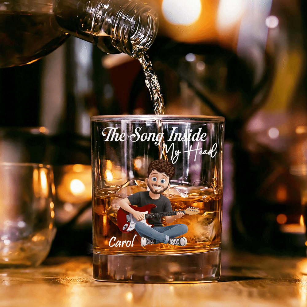 Vaso de whisky «Rock» de 10 oz con diseño personalizado de una guitarra en estilo 3D y nombre; regalo ideal para cumpleaños, aniversarios y fiestas, para guitarristas y amantes de la música 3