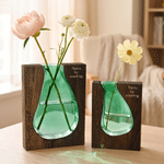 Personalized Artistic Wood Grain Green Wavy Glass Vase with Engraved Name Home Decor Anniversary Birthday Gift for Mom Grandma