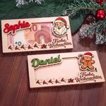 Personalisierter Holz Geldhalter mit Weihnachtsmotiv & Namen | Geldgeschenk originell verpacken | Weihnachtsgeschenk für Familie, Kinder & Enkelkinder