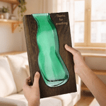 Personalized Artistic Wood Grain Green Wavy Glass Vase with Engraved Name Home Decor Anniversary Birthday Gift for Mom Grandma