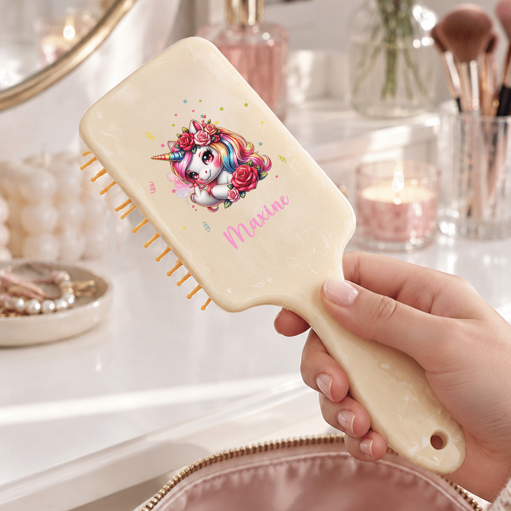 Personalised Fantasy Unicorn Birth Flower Hair Brush with Name Daily Use Birthday Christmas Gift for Women Girls 5