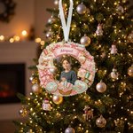 Personalized Sewing Theme Sweet Wreath Acrylic Ornament with Name and 4 Lanyards Home Decor Christmas Gift for Sewing Lover Mom Grandma Wife 2