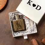 Personalized Funny Stickman Pattern Mechanical Sandalwood Lighter Kit with Initial and Box Daily Use Wedding Birthday Gift for Couple Man Husband