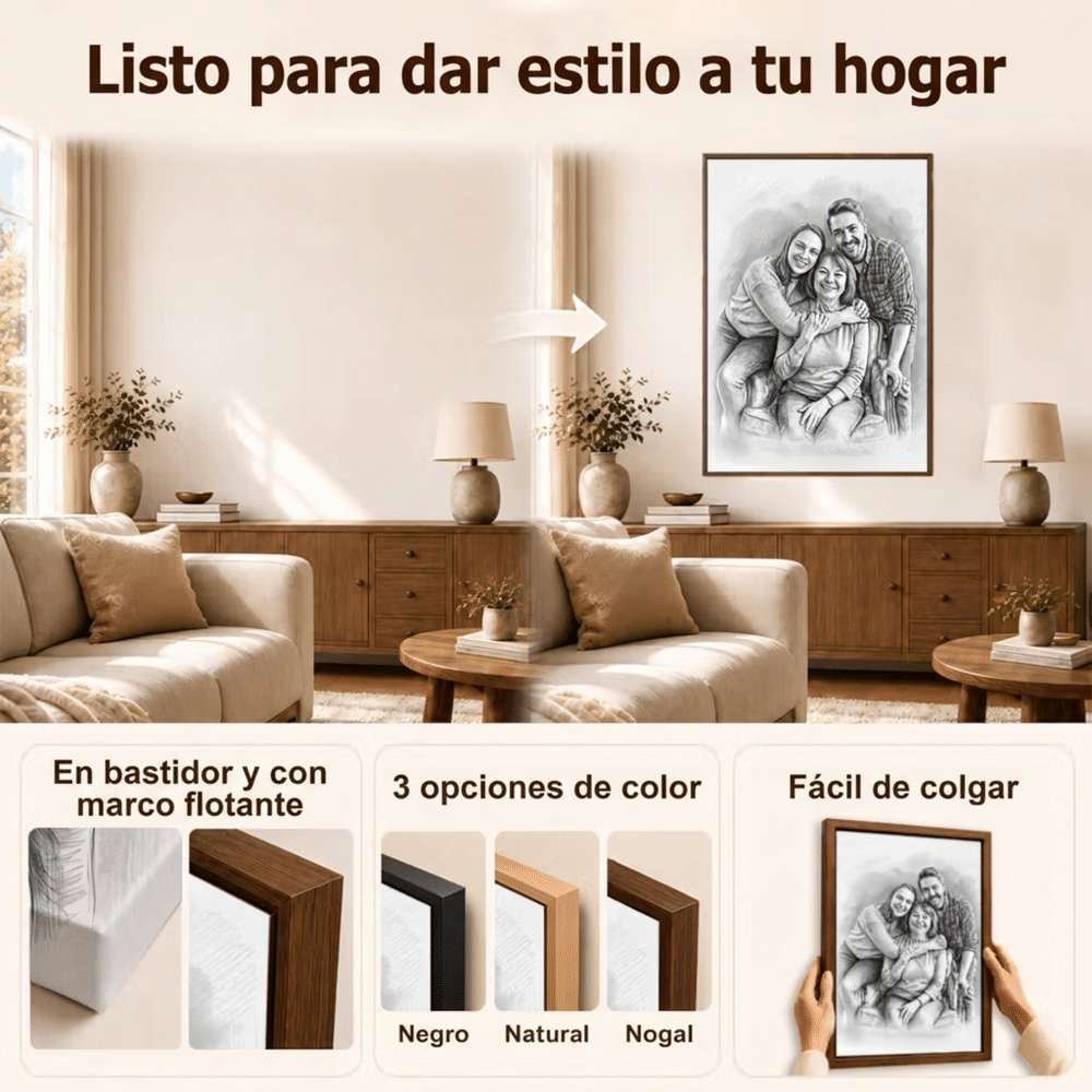 Impresión en lienzo personalizado con foto retrato familiar, estilo boceto, decoración para salón - Regalo de aniversario y cumpleaños para la familia 9