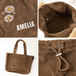Personalised Birth Flower Large Capacity Corduroy Tote Bag with Name and Drawstring Closure Daily Use Birthday Christmas Gift for Woman Friend 5
