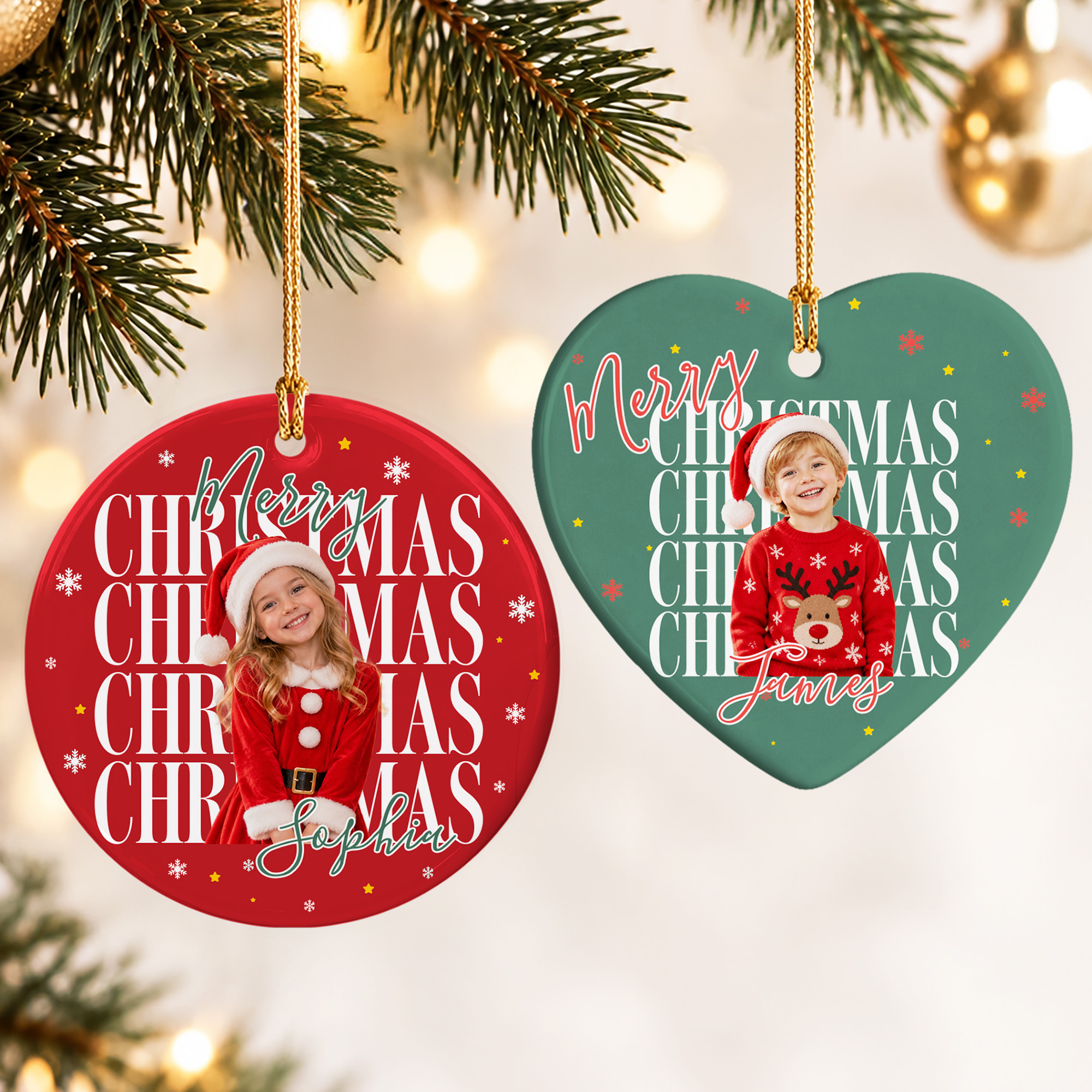 Personalized Multicolor Merry Christmas Photo Ceramic Christmas Ornament with Name Tree Decor Christmas Gift for Newborn Kid Family