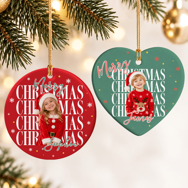 Personalized Multicolor Merry Christmas Photo Ceramic Christmas Ornament with Name Tree Decor Christmas Gift for Newborn Kid Family
