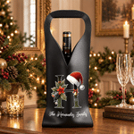 Personalized Christmas Initial Santa Hat Holly PU Leather Wine Gift Bag with Text Christmas Gift for Wine Lovers Family Friends 1