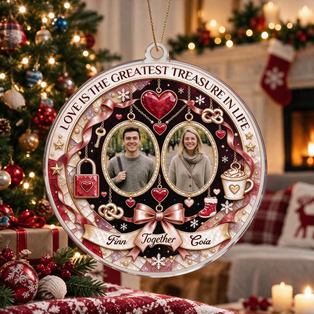 Personalised Love is the Greatest Treasure in Life Acrylic Ornament with Name and Photo Christmas Anniversary Gift for Couple 4