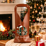 Personalized Christmas Initial Santa Hat Holly PU Leather Wine Gift Bag with Text Christmas Gift for Wine Lovers Family Friends 4