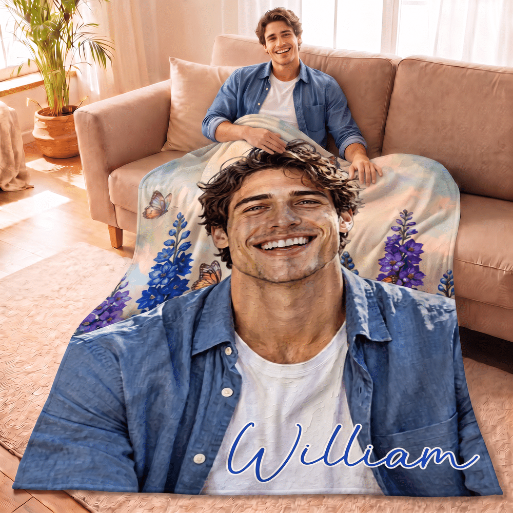 Personalized Birth Flower Oil Painting Photo Soft Throw Blanket with Name Home Decor Birthday Gift for Woman Man Girlfriend Sister 4
