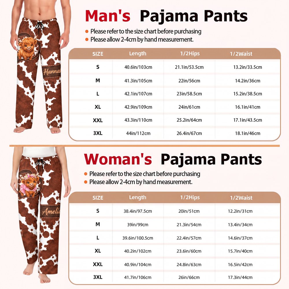 Pantalones de pijama suaves personalizados con diseño de vaca de las Highlands y nombre: regalo de cumpleaños o Navidad para el día a día, ideal para los amantes de las vacas de la familia 7