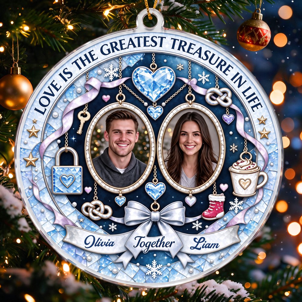 Personalised Love is the Greatest Treasure in Life Acrylic Ornament with Name and Photo Christmas Anniversary Gift for Couple 7
