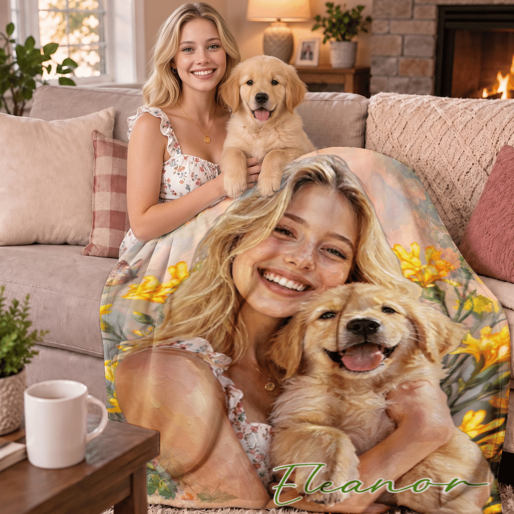 Personalized Birth Flower Oil Painting Photo Soft Throw Blanket with Name Home Decor Birthday Gift for Woman Man Girlfriend Sister 3
