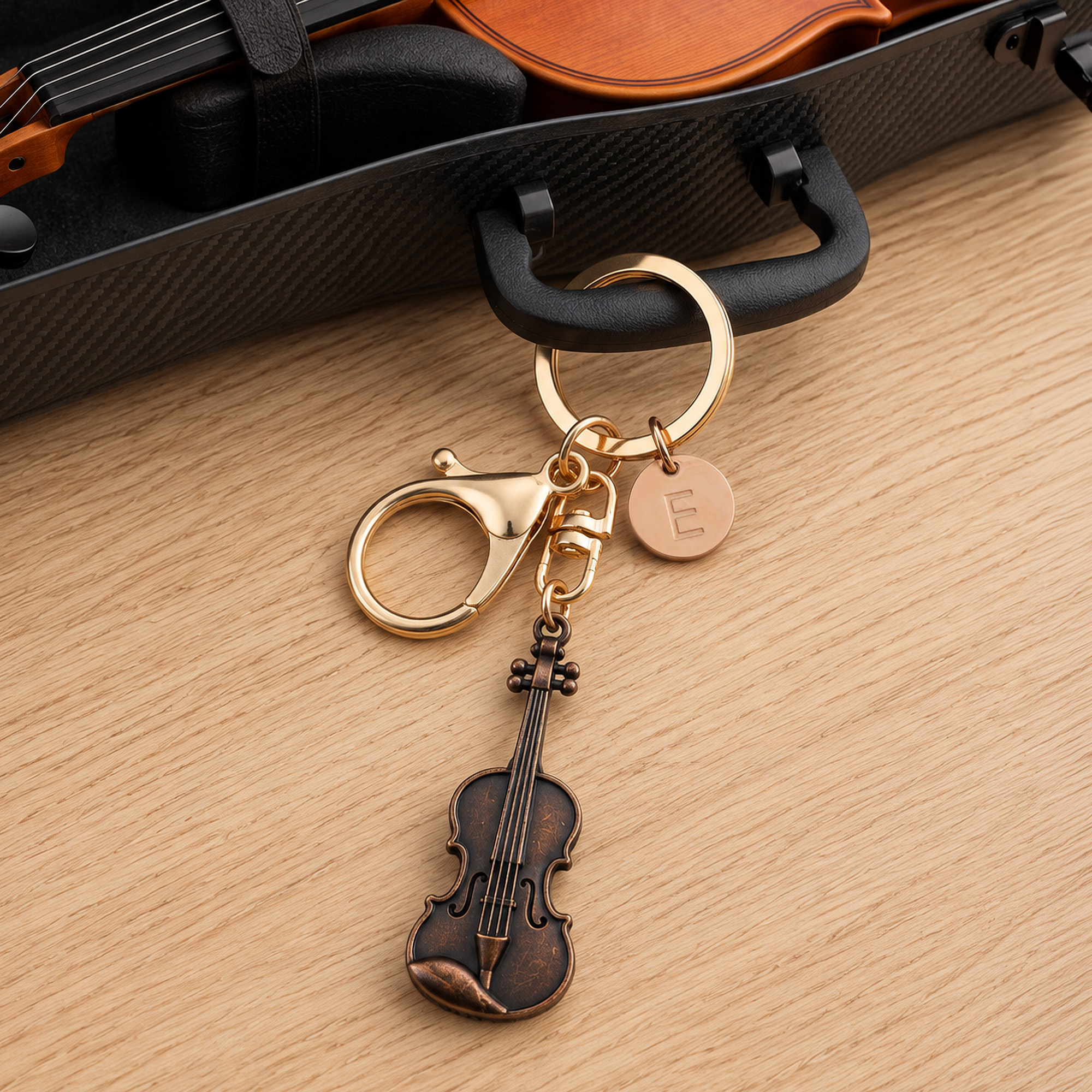 Personalisierter Schlüsselanhänger im Vintage-Stil mit Violinenmotiv und Initialen-Gravur – für den täglichen Gebrauch, als Geburtstags- oder Weihnachtsgeschenk für Musikliebhaber und Geigenspieler