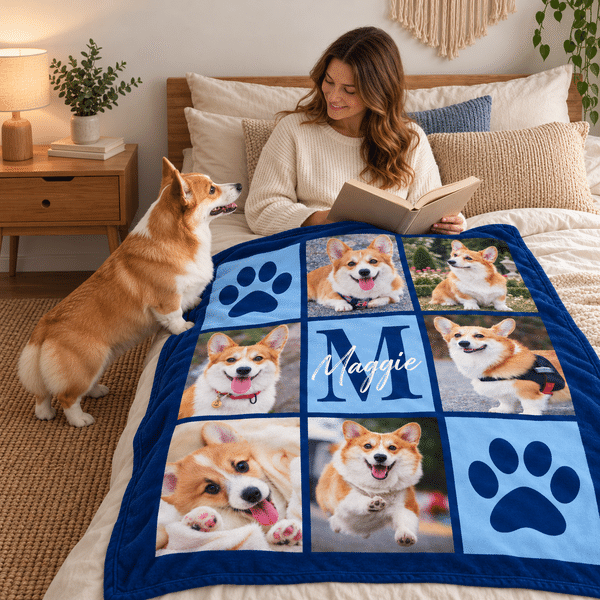 Couverture douce personnalisée avec 6 photos de votre animal de compagnie et nom - Plaid chaud et anti-boulochage - Cadeau pour les amis et famille