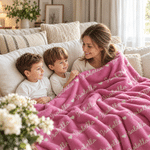 Personalized Birth Flower Word Cloud Soft Throw Blanket with Name Home Decor Christmas Birthday Gift for Family Friends