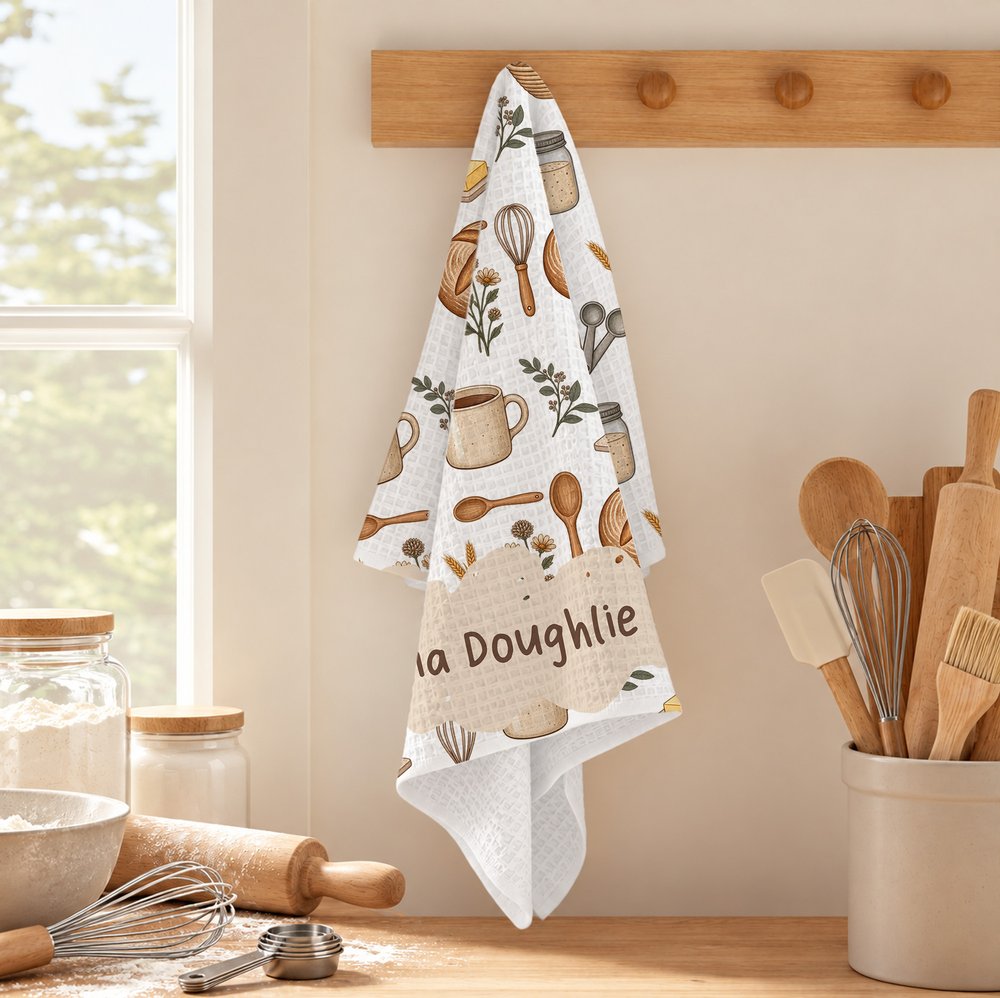 Torchon de cuisine personnalisé vintage sur le thème de la pâtisserie, du pain et des gaufres, avec inscription – Cadeau de pendaison de crémaillère ou d'anniversaire pour les passionnés de pâtisserie 7