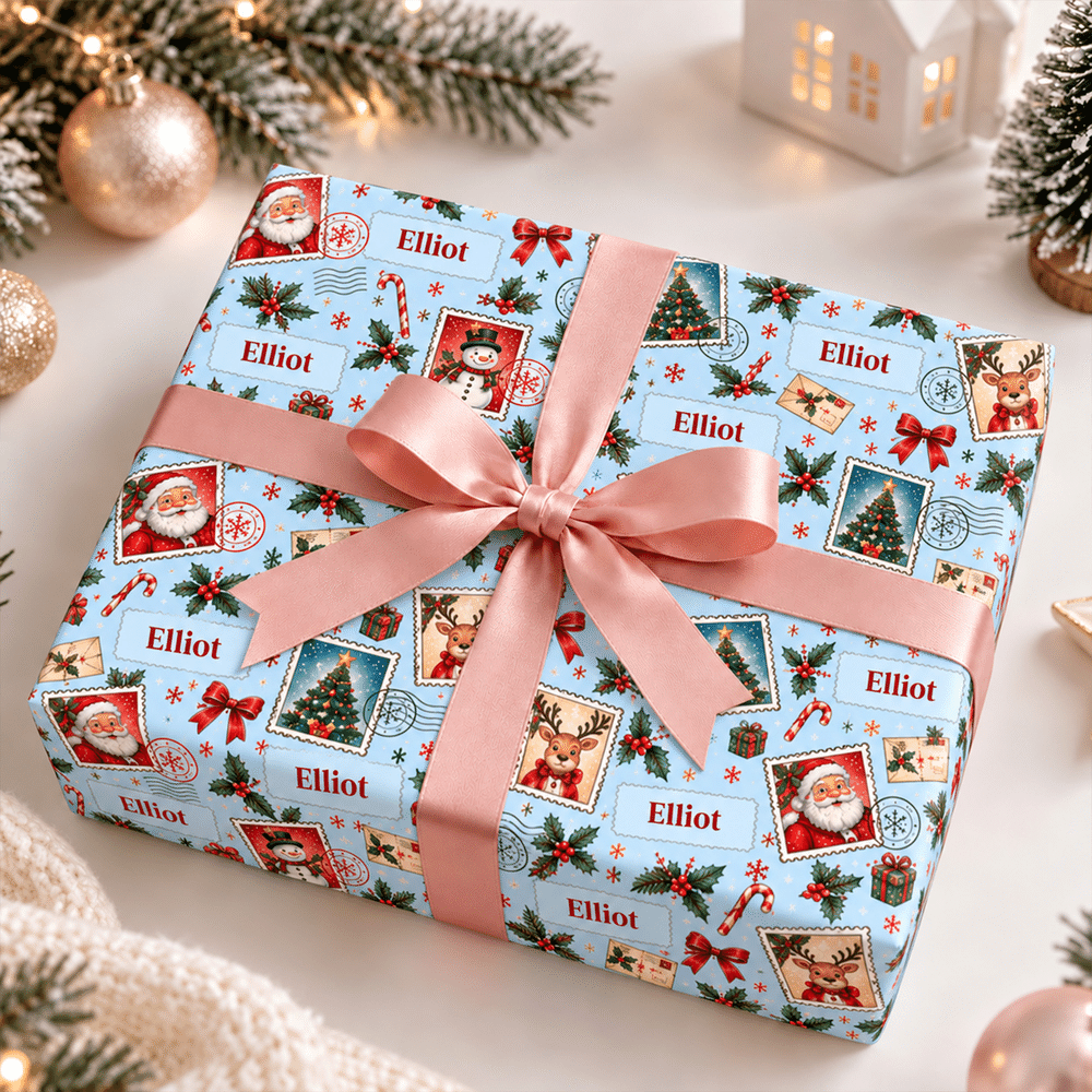 Personligt julmotiv – stämpel, bokstavsdesign, namntåg, presentpapper, julklappsförpackning, present till barn, vänner och familj 3