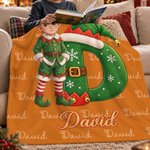 Personalised 3D-Style Art Christmas Character Photo Word Cloud Soft Throw Blanket with Name Home Decor Christmas Gift for Friends Kids Family 5
