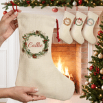 Personalised Holly Gingerbread Cookies Wreath Christmas Stocking Gift Bag with Name Fireplace Decor Christmas Gift for Family Couple 2