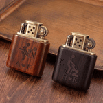 Personalized Funny Stickman Pattern Mechanical Sandalwood Lighter Kit with Initial and Box Daily Use Wedding Birthday Gift for Couple Man Husband