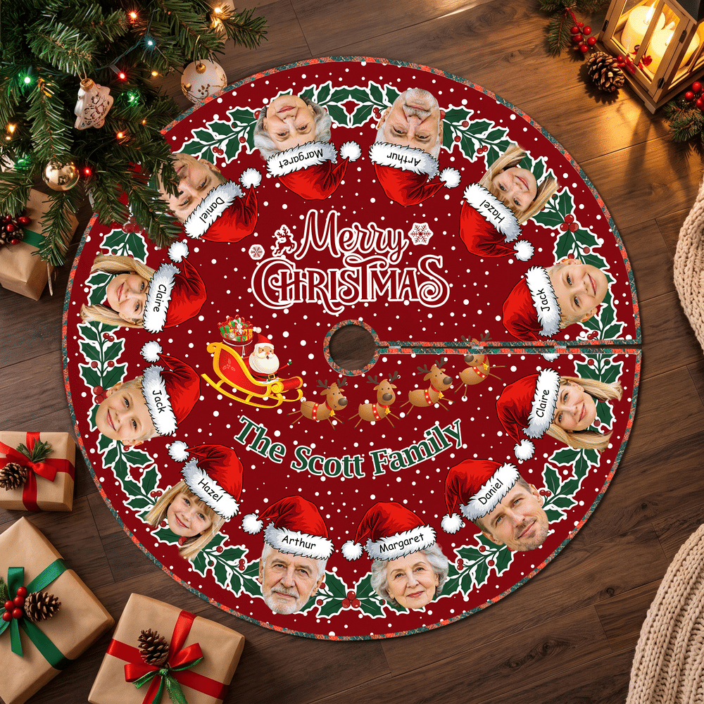 Faldón para árbol de Navidad personalizado con nombres y fotos (del 1 al 12). Decoración navideña para fiestas y el hogar. Regalo de Navidad para familiares y amigos. 7