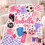 Personalised Soccer Sport Theme Soft Throw Blanket with Name and Number Game Day Birthday Christmas Gift for Soccer Player Boy Girl