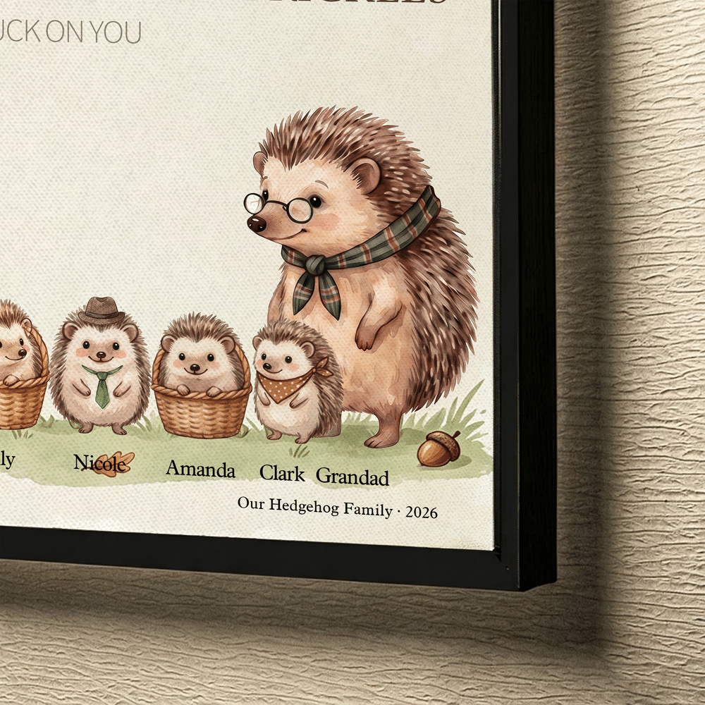 Personalised Cute Hedgehog Family Canvas Poster Frameless Framed Painting with 3-12 Names and Year Birthday Christmas Gift for Family Grandmother 7