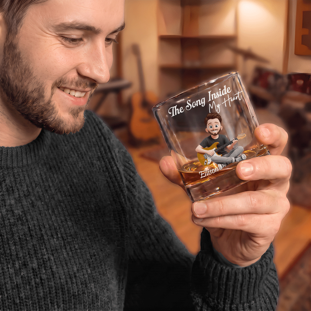 Vaso de whisky «Rock» de 10 oz con diseño personalizado de una guitarra en estilo 3D y nombre; regalo ideal para cumpleaños, aniversarios y fiestas, para guitarristas y amantes de la música 7