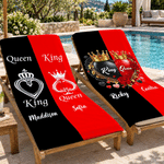Personalized Love Theme King Queen Crown Rose Oversized Quick Dry Beach Towel with Name Summer Vacation Birthday Gift for Couple